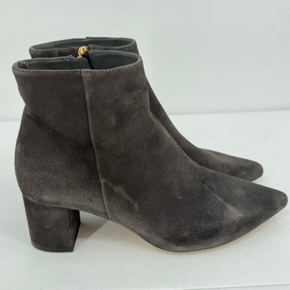 L'Agence Jeannie II Pointed Toe Suede Boots Bootie Block Heel Brown/Gray SIZE 40 - Picture 3 of 8